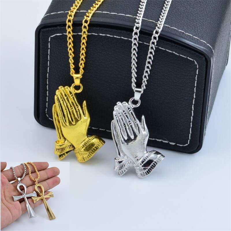 Pendant Necklaces Hip-Hop Punk Cross Crucifix Necklace Unisex Hand Choker Sweater Chain Within Link-image-708514170