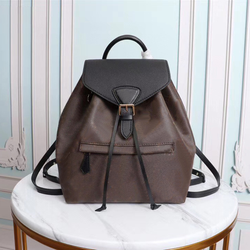 

M45515 MONTSOURIS backpack woman classic brown flower fashion leather travel bag designers buckle tie rope backpacks M45501 M45205, Black brown flower