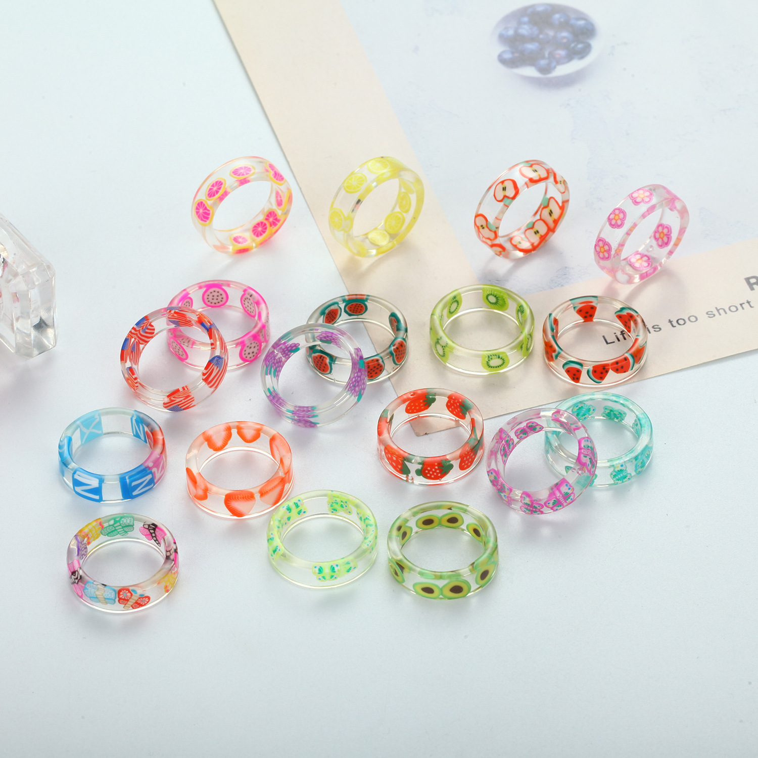 

Fruit Pattern Resin Acrylic Chunky Ring For Women Colourful Rings Jewelry Gifts