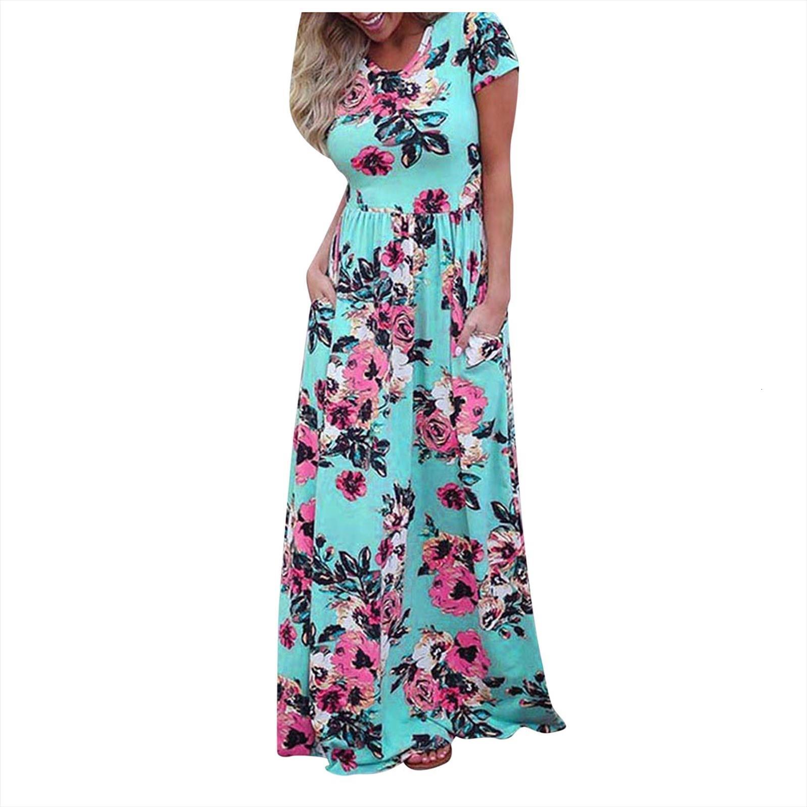 

floral print long plus size womens dresses summer casual o neck short sleeve bohemia elegant maxi vestidos robe, Black;gray