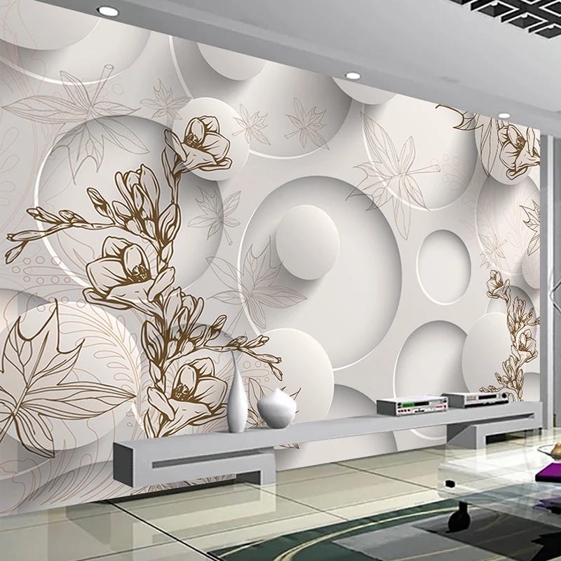 Custom Mural Wallpaper Flower 3D Stereoscopic Geometric Circle Ball Living Room Sofa TV Background Wall Modern Art-image-709580523