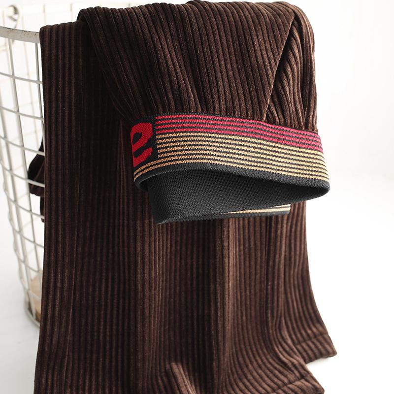 

Winter Women Pants Warm Velvet Wide Leg Fashion High Waist Plus Size Corduroy Elastic Women's Leisure & Capris, Black