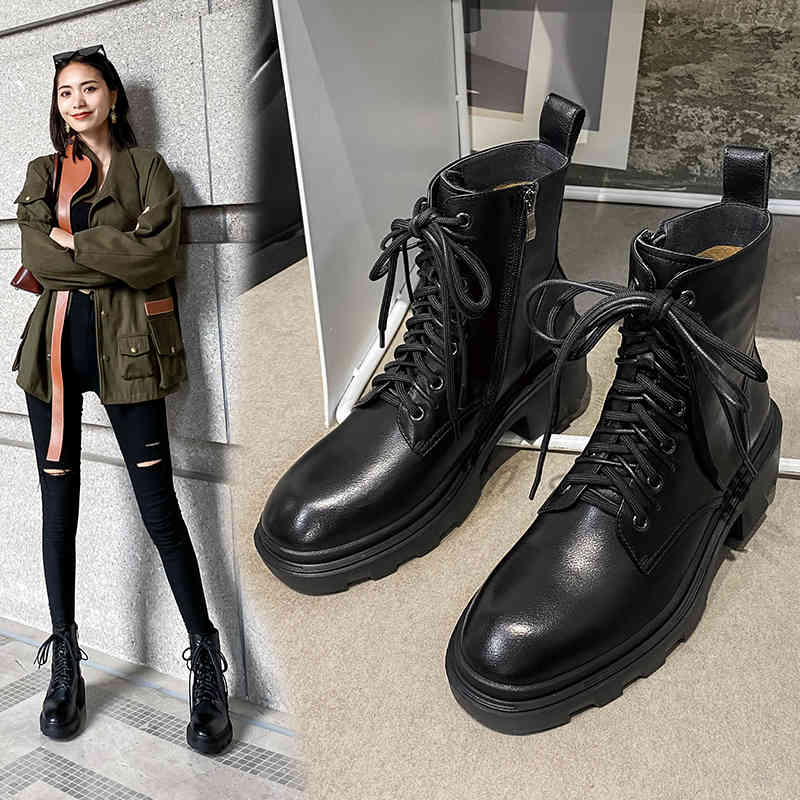 

boots ins women boots with upper ankles platform shoes thick heels fall and winter elastic ladies short cnuz, Black