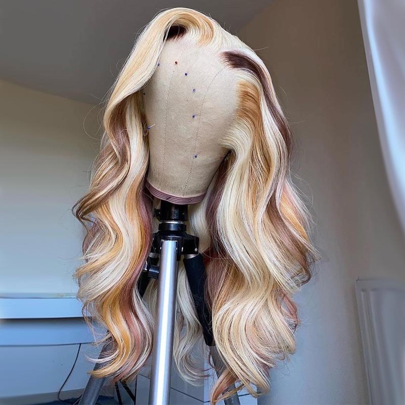 

Body Wave 613 Blonde Colored Human Hair Wig Honey Ombre Highlight Hd Transparent Lace Part Wigs Preplucked Brazilian Remy, As pic
