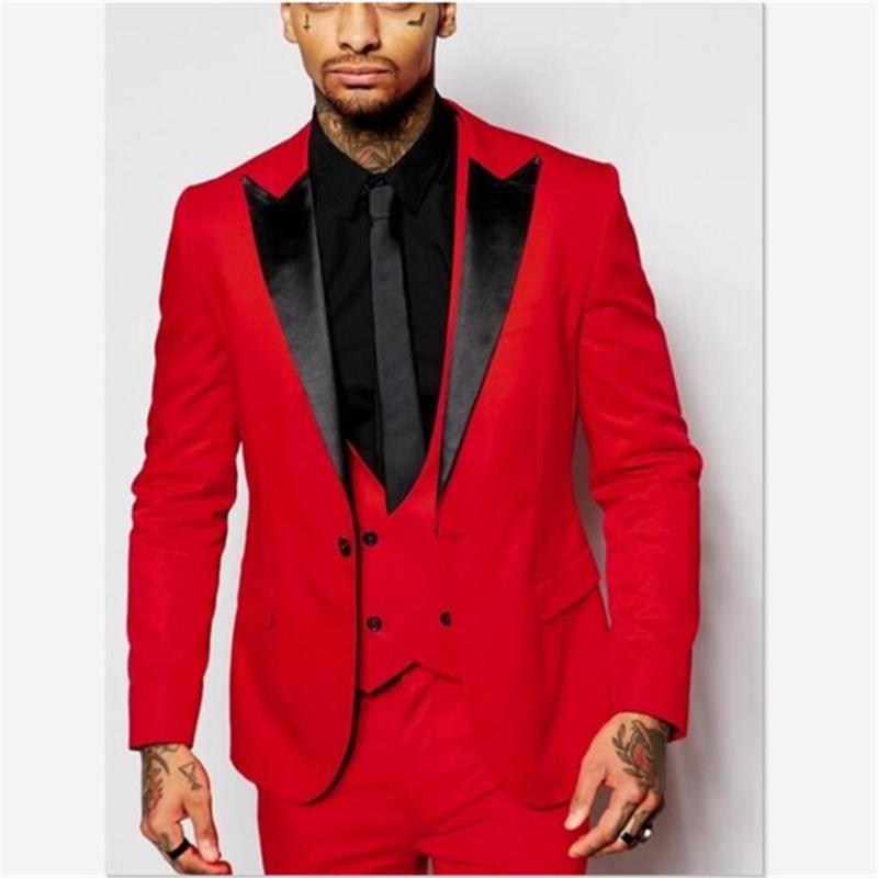 

Men's Suits & Blazers Fashion Leisure Men Suit Man Red Jacket Groomsmen Mens Groom Tuxedos Black Notch Lapel Wedding Costume Homme, Custom color