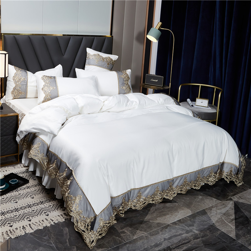 

2021 white bedding sets cover lace edge  bed comforters sets pillow cases luxury king size bedding sets home decoration 738 R2