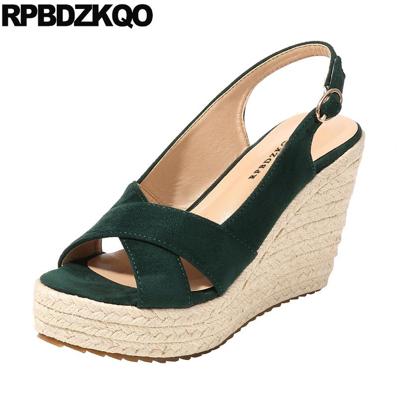 

Slingback Designer Shoes Women Luxury 2021 Rope Pumps Wedge Big Size Espadrilles Beach Platform 11 Sandals Strap Summer Green, Black