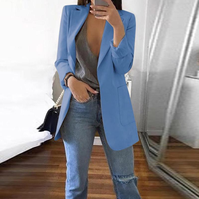 

Women' Suits & Blazers Office Lady Solid Blazer Coat Women Notched Collar Open Front Pockets Jacket Female Ol Formal Suit Long Sleeve Outwe, Blue