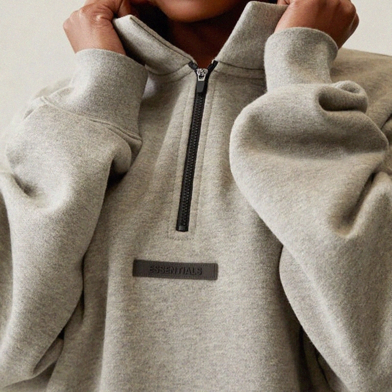 

21SS Silicon Back Logo Sweatshirts Half Zip Pullover Sweater Mens High Neck Casual Oversized Jumpers Men Women Hip Hop Skateboard Streetwear, Black