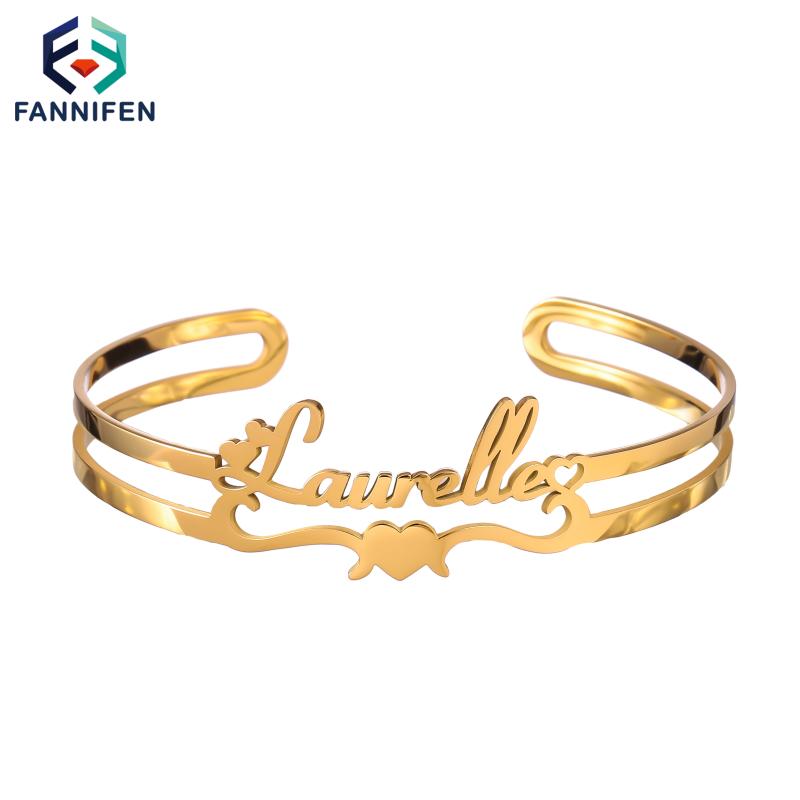 

Bangle DIY Custom Stainless Steel Name Bracelet Personalized Gold Plated Letters Jewelry For Women's