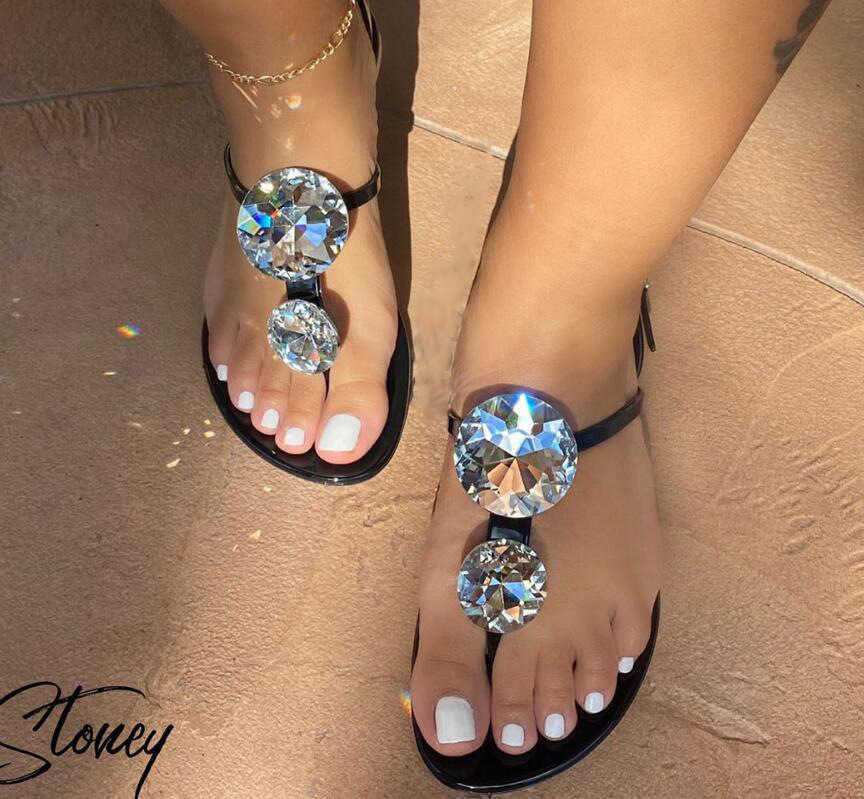 

Sexy Transparent Women Summer Sandals New Rhinestone Shiny Comfort Ladies Holiday Vocation Solid Black Female Shoes Y0721, Clear