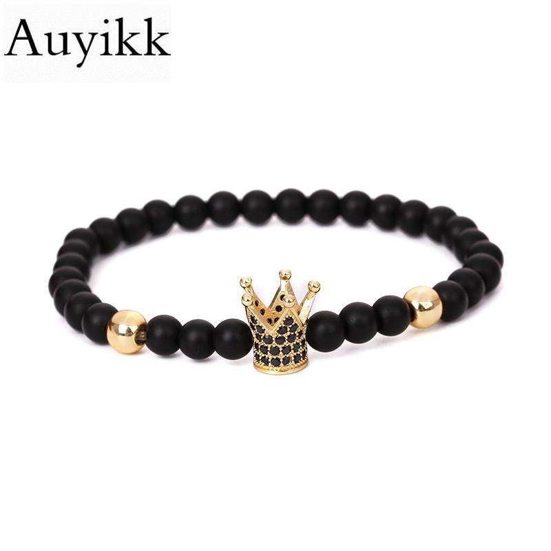 

Beaded, Strands Auyikk Couple Bracelet Men Jewelry Bileklik Pulseira Masculina Feminina CZ Crown Charms Bracelets For Women Pulseras, Black