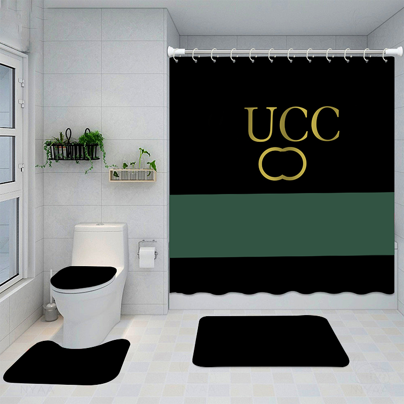 

Designer Shower Curtains Curtain Retro Bathroom Decor Door Mat Non-slip Rug Toilet Bath Mats Set