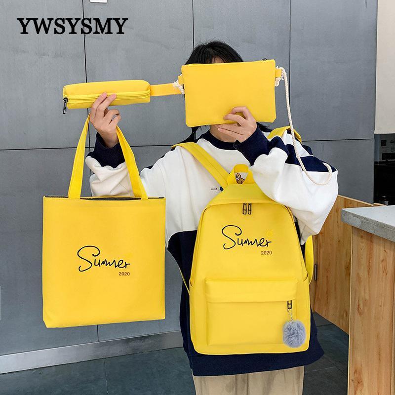 

4Pcs/Set Women Backpack Canvas School Bag For Teenage Girl Children Female Shoulder Bags Kids Book Travel