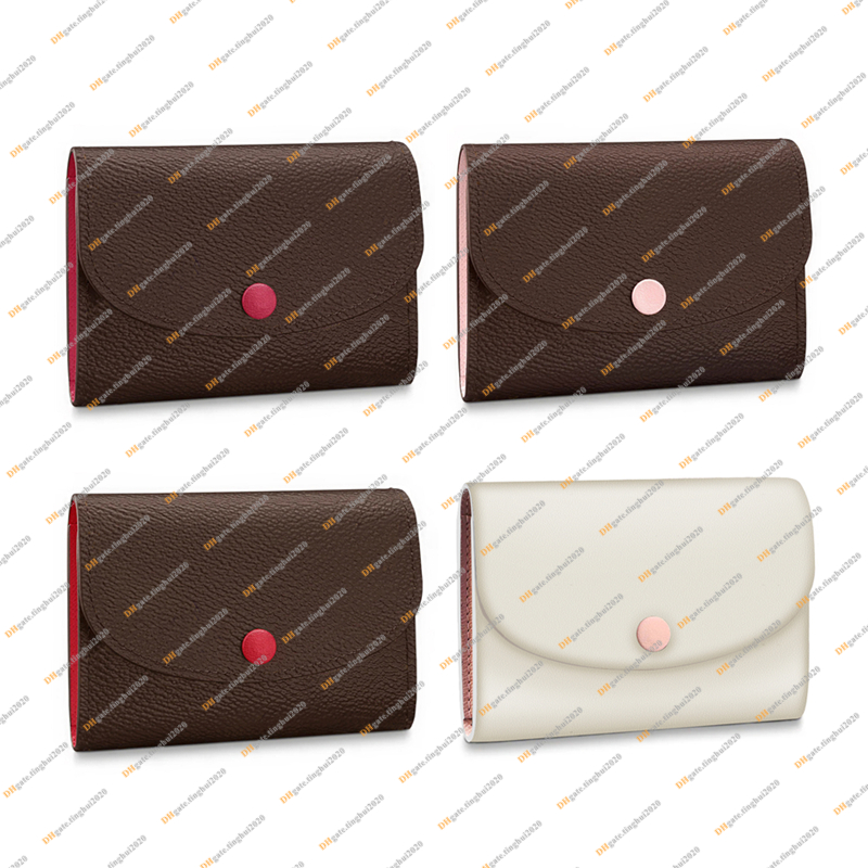 

Ladies Fashion Casual Designer Luxury ROSALIE Wallet Coin Purse Key Pouch M41939 M62361 N64423 High Quality TOP 5A Card Package, White grid / pink
