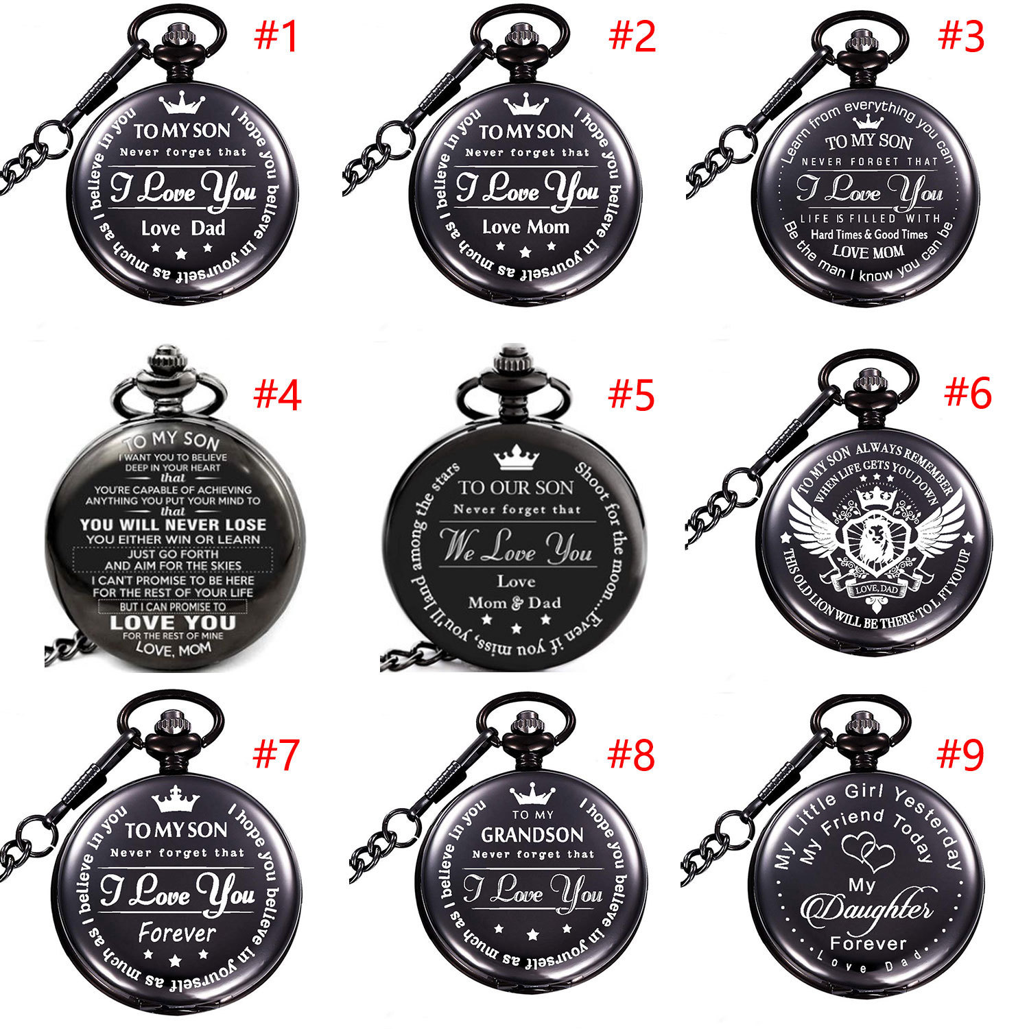 

Pocket Watches Fathers day to MY SON Husband GRANDPA dad pocket watch wholesale, Black