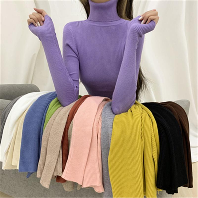 

Women's Sweaters Korean 2022 Autumn Women Pullover Sweater Turtleneck Long Sleeve Knitted Jumper Winter Elastic Solid Basic Ladies Blouse, White;black