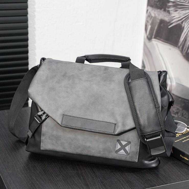 

Wholesale men shoulder bag outdoor leisure wear-resistant gray fashion handbag street personalized printed leather backpack simple Joker business briefcase, Gray-4932