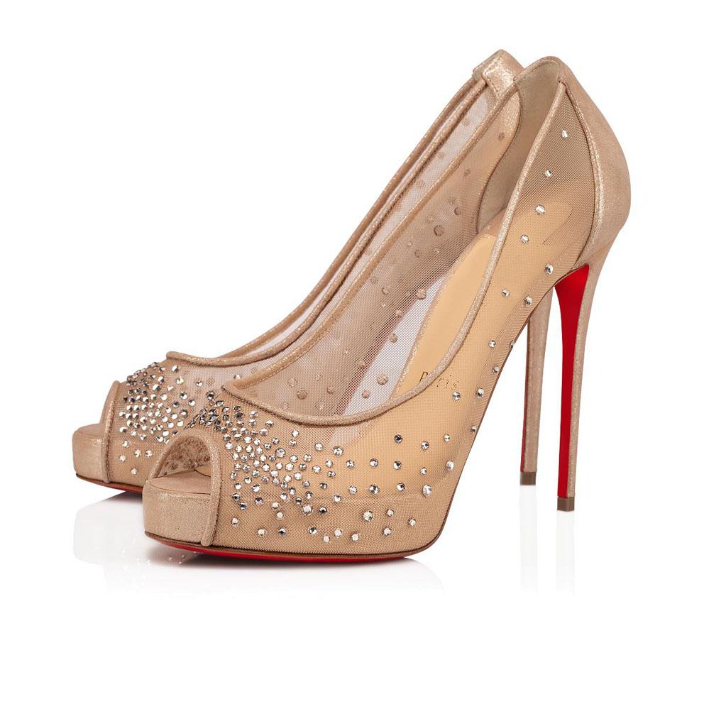 

The 2021 New Ladies Heels are very Strass Red Soles Heels for Women Wedding Dress Shoe Party and Transparent Naked Eye Mesh, Black