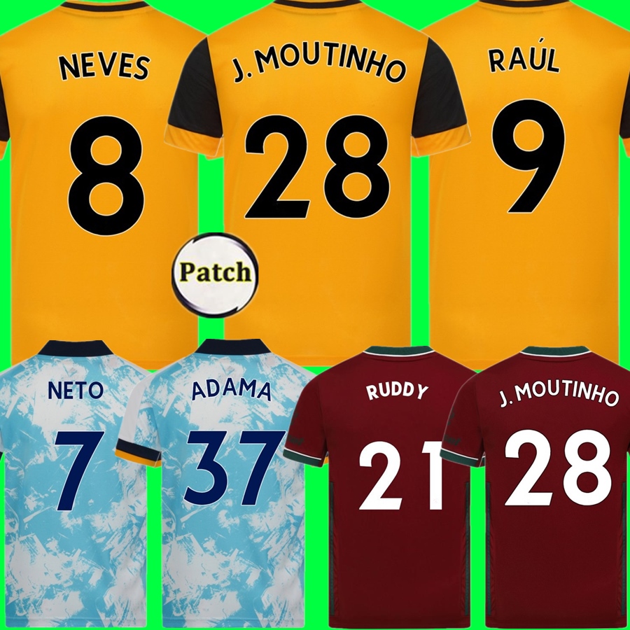 

20 21 Wolves Soccer Jerseys SEMEDO RAUL NETO 2021 2022 Wanderers J.OTTO PODENCE MOUTINHO Wolverhampton Football Shirts ADAMA Men Uniforms, Black;yellow