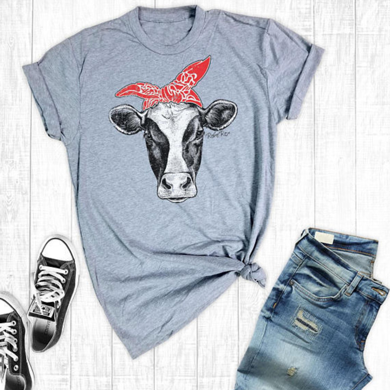 

Funny July 4th Cow Womens T-shirts Short Sleeved Farm Shirts Summer Cotton Graphic Tops&tee Independence Day Women's Tshirt Y19051301, White
