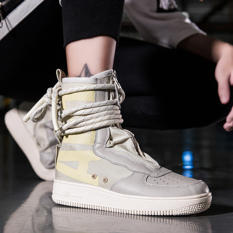 

High top casual fashion sports boots 2021 autumn canvas lace up flat bottom comfort ZZ306, Beige
