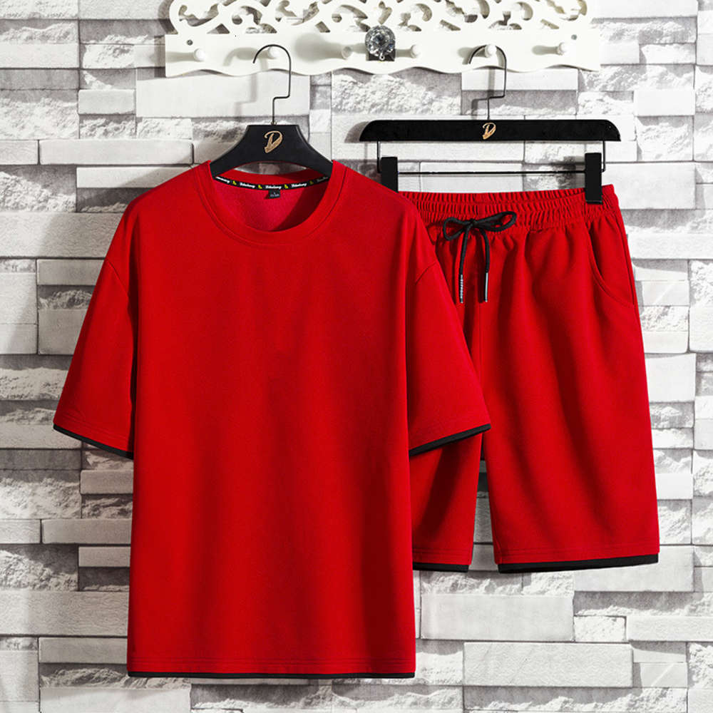 

Summer Mens Sets Men Loose Sports Casual Sweat Suit Solid Color O Neck Shorts + Tshirt Man Track Suit Set Male Jogger Sets T200709, Gray