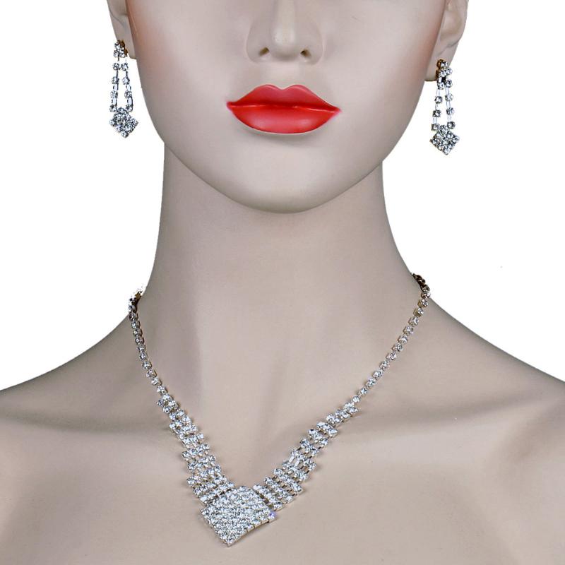 Collier de boucles d'oreilles Chran Silver plaqué des strass scintillantes et des ensembles de bijoux de promo pour les dames