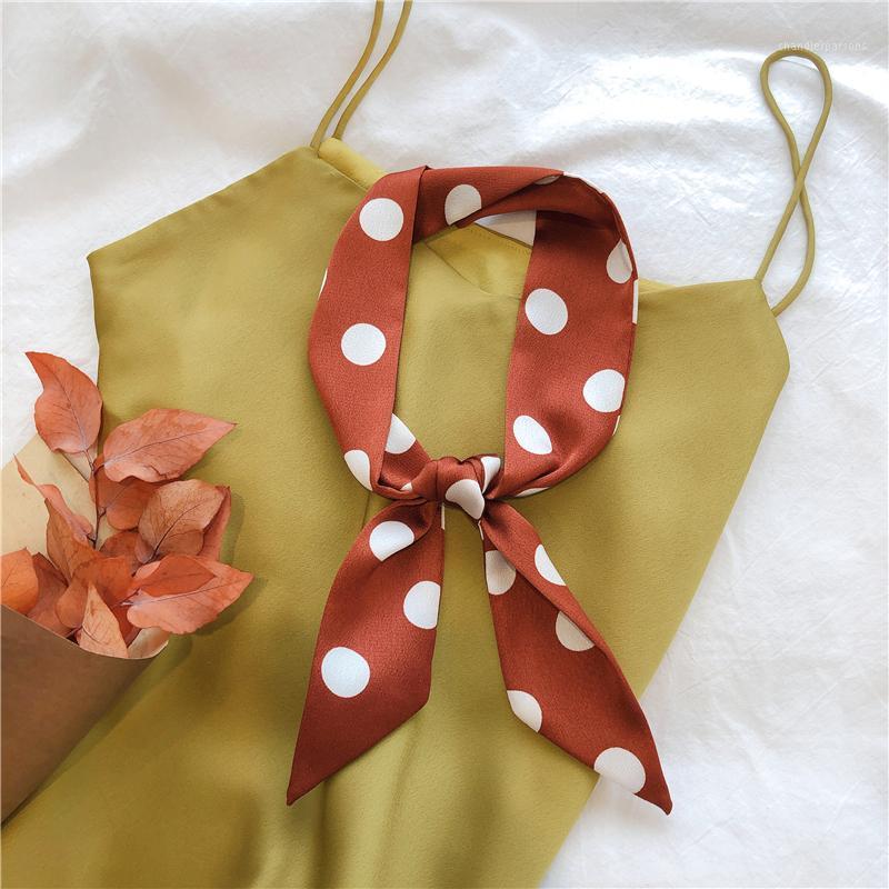 

Scarves &Dolphin Spring Women Long Scarf 86x6cm Dot Love Feather Print Chiffon Silk Small Tie Brick Red Headband Bag Ribbon Choker