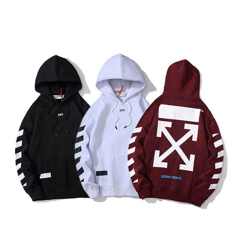 

hoodiesAutumn winter trend off-wh arrow print leisure Baita men's and women's street tide Hooded Sweater, White