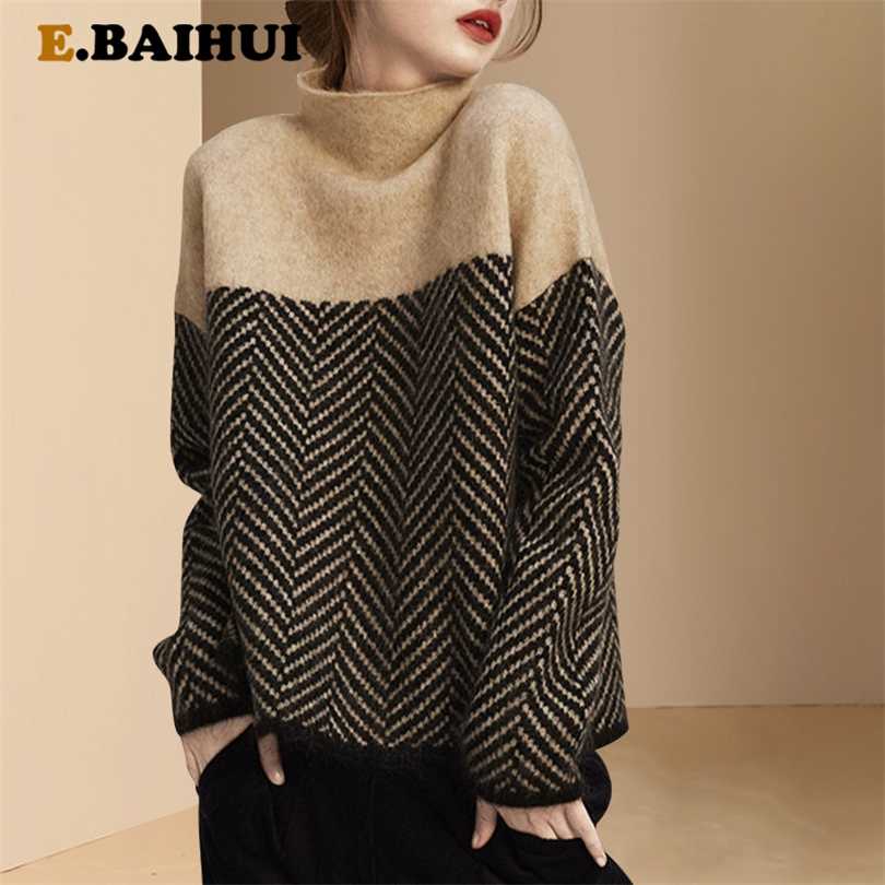 

EBAIHUI Autumn Spring Knitting Turtleneck Pullovers Loose Sweater Multi Color Bottoming Long Sleeve Minimalism 211018, As the picture