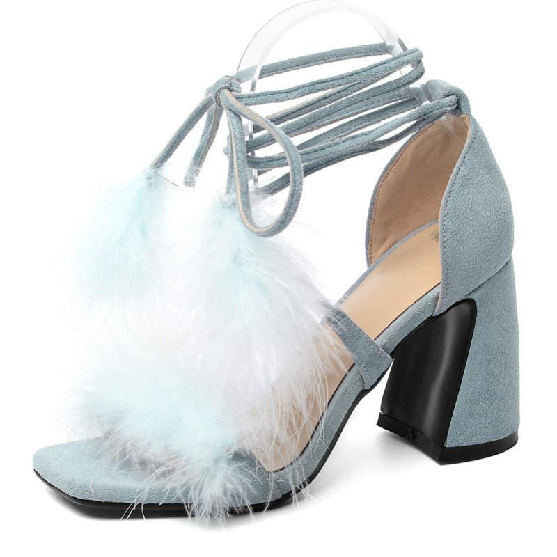 

Summer Sandals Women Shoes Feather Thick Heels Ankle Strap Cross-tied Super High Heel Lady Big Size 34-43, Black