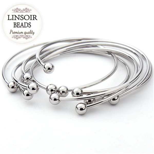 

5pcs/lot European Silver Color Adjustable Cuff Open Bangles for Women Expandable Wire Bangles Bracelets with Bead Charms F2012 Q0719