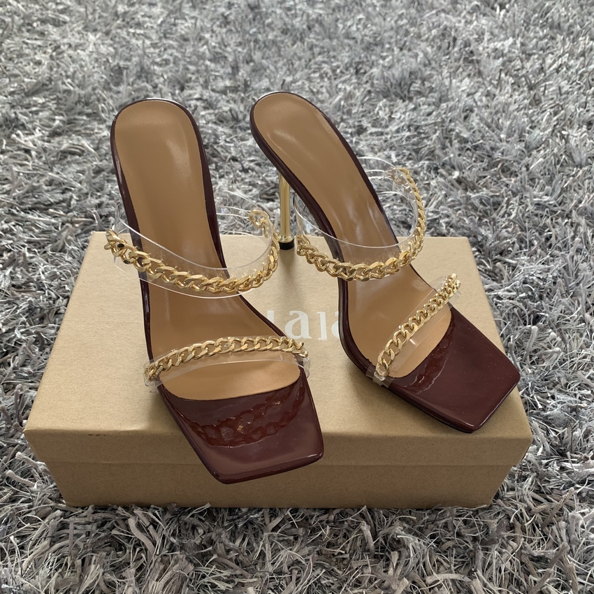 

Summer Women Sandals Square Toe Ladies Heel Mules Clear PVC Transparent High Heels Slippers Female Fashion Chain Shoes Woman er45u56keyktj, Dlt-h black