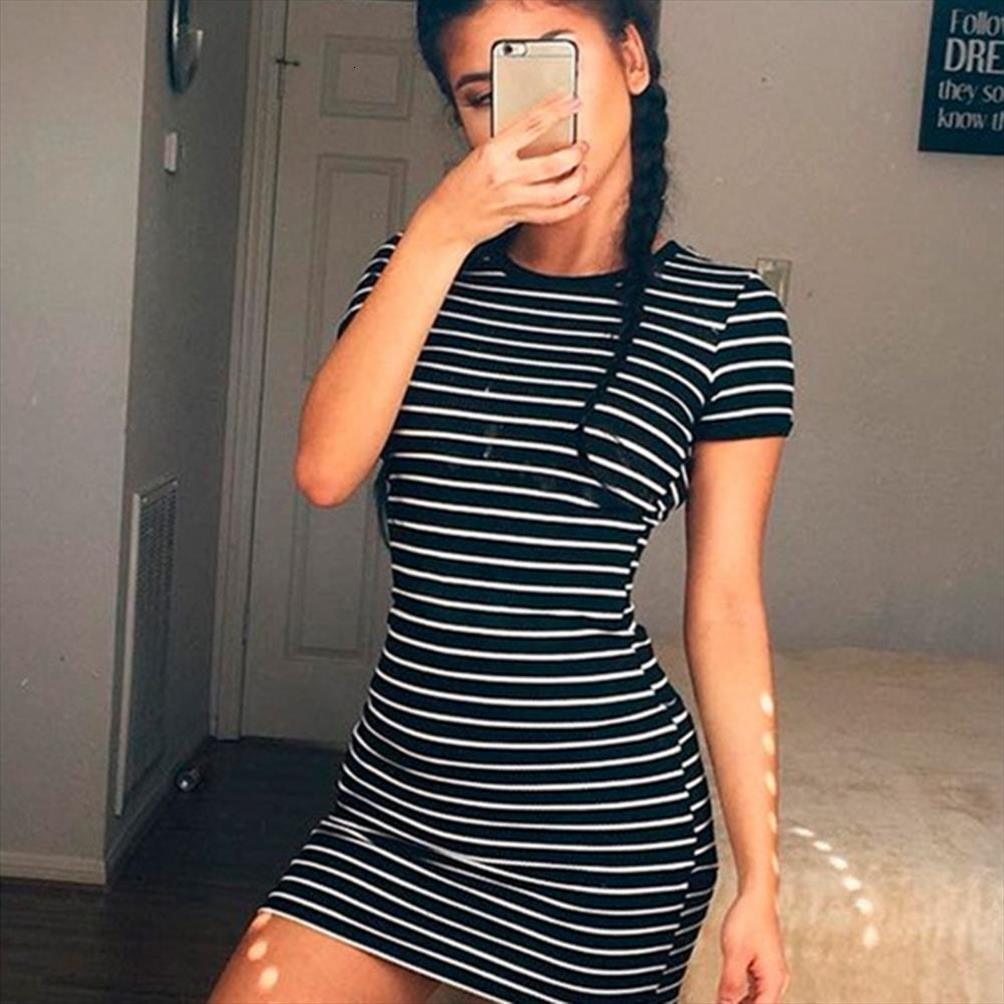 

50%short sleeve horizontal womens dress stripes streetwear bodycon mini summer, Black;gray