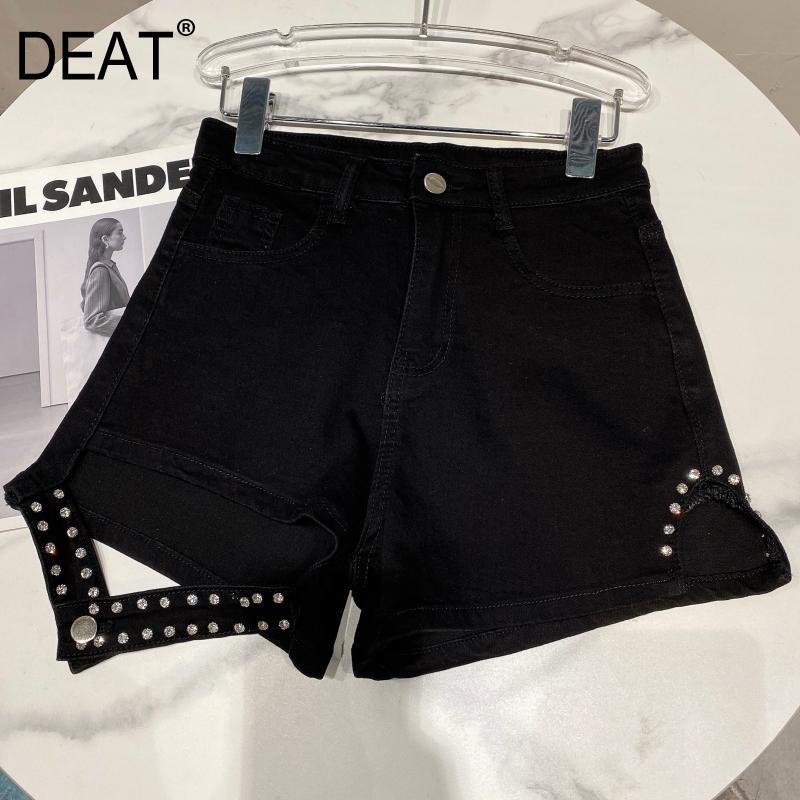 

Women Rivet Personality Blue Denim Shorts Arrivals High Waist Fashion Streetwear Asymmetrical Spring Summer 11D486 210525, Black