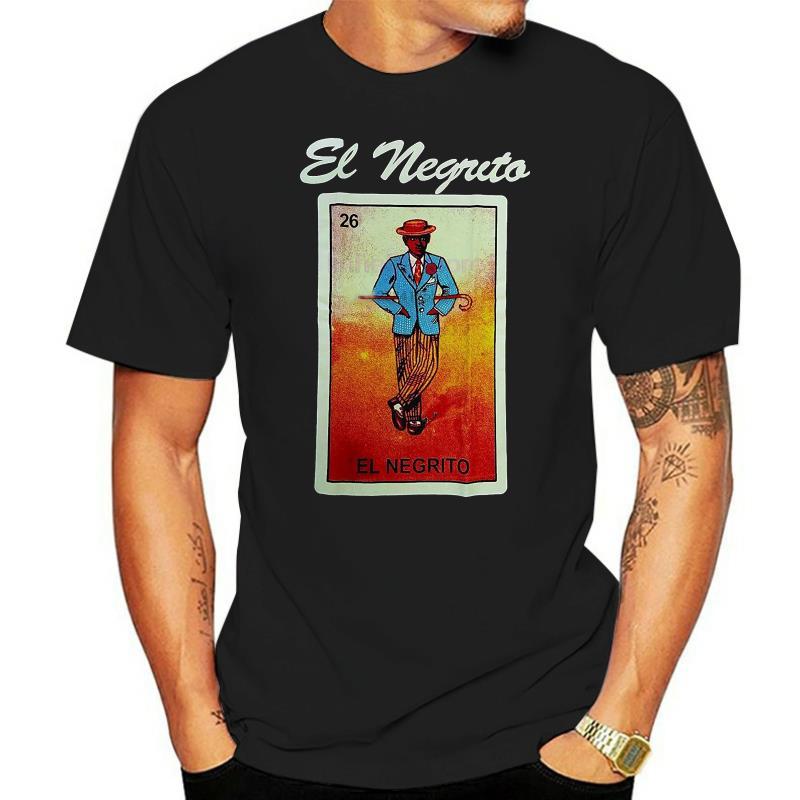 

Men's T-Shirts Mexican Loteria El Negrito Black Men T Shirt, Men haze blue