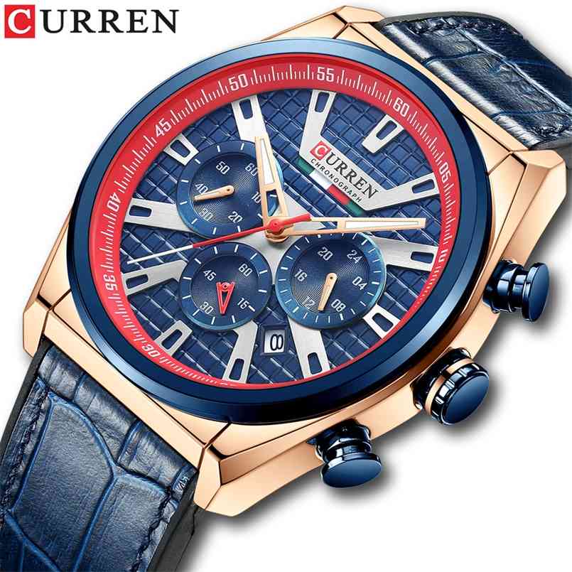 

Curren Leather Mens Watches Top Brand Luxury Business Blue Male Wrist Minimalist Wristwatch Relogio Masculino 210707, Silver blue