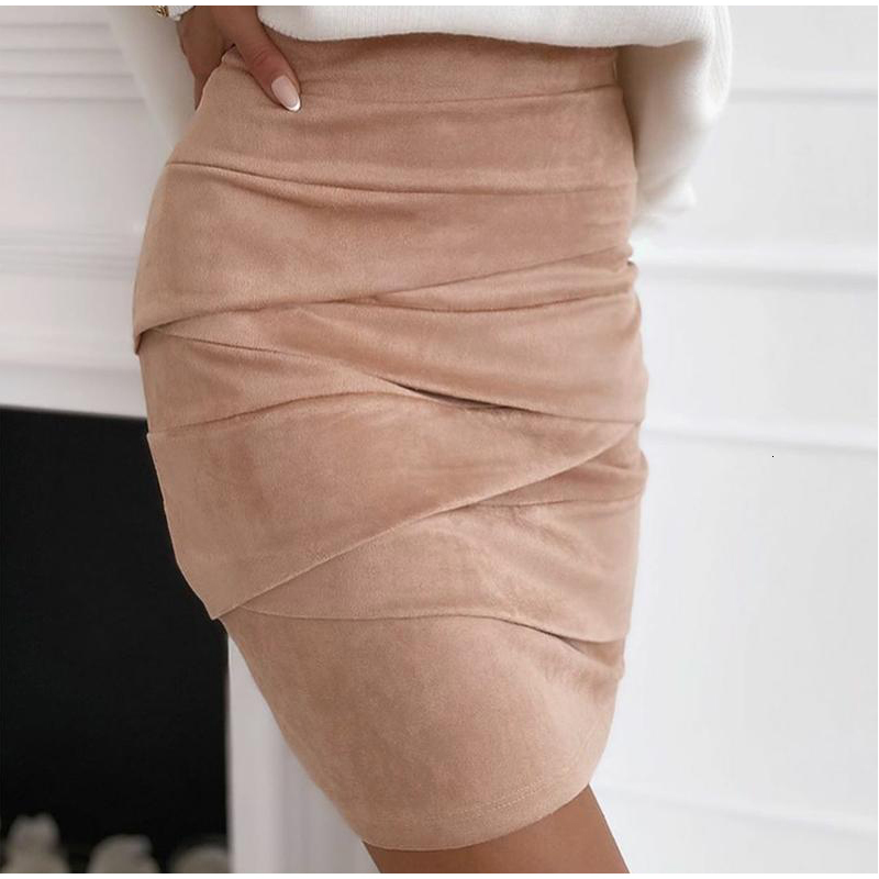 

Skirts 121017 Autumn Pink Suede Cross Ruched Women Mini Skirt Sexy High Waist Bandage Female Trend Winter Streetwear Ladies Bottom, Khaki