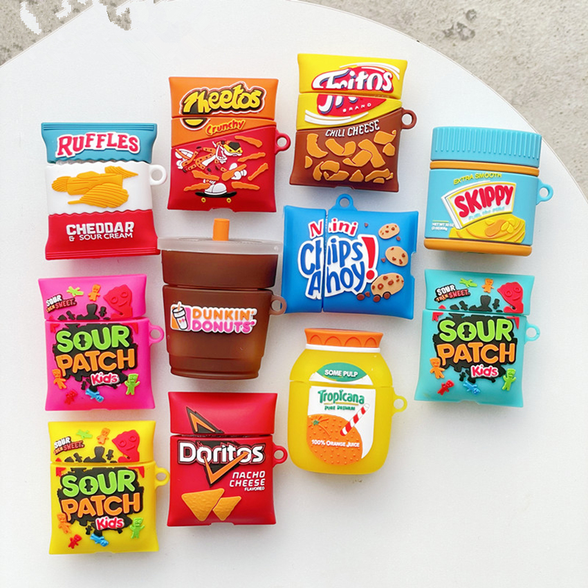 

3D Cartoon Cake Drink Potato Chips Cow Silicone Cases For Apple Airpods Covers Earphone Air pods 1 2 Pro Case Wireless Charging, For airpods 1/2
