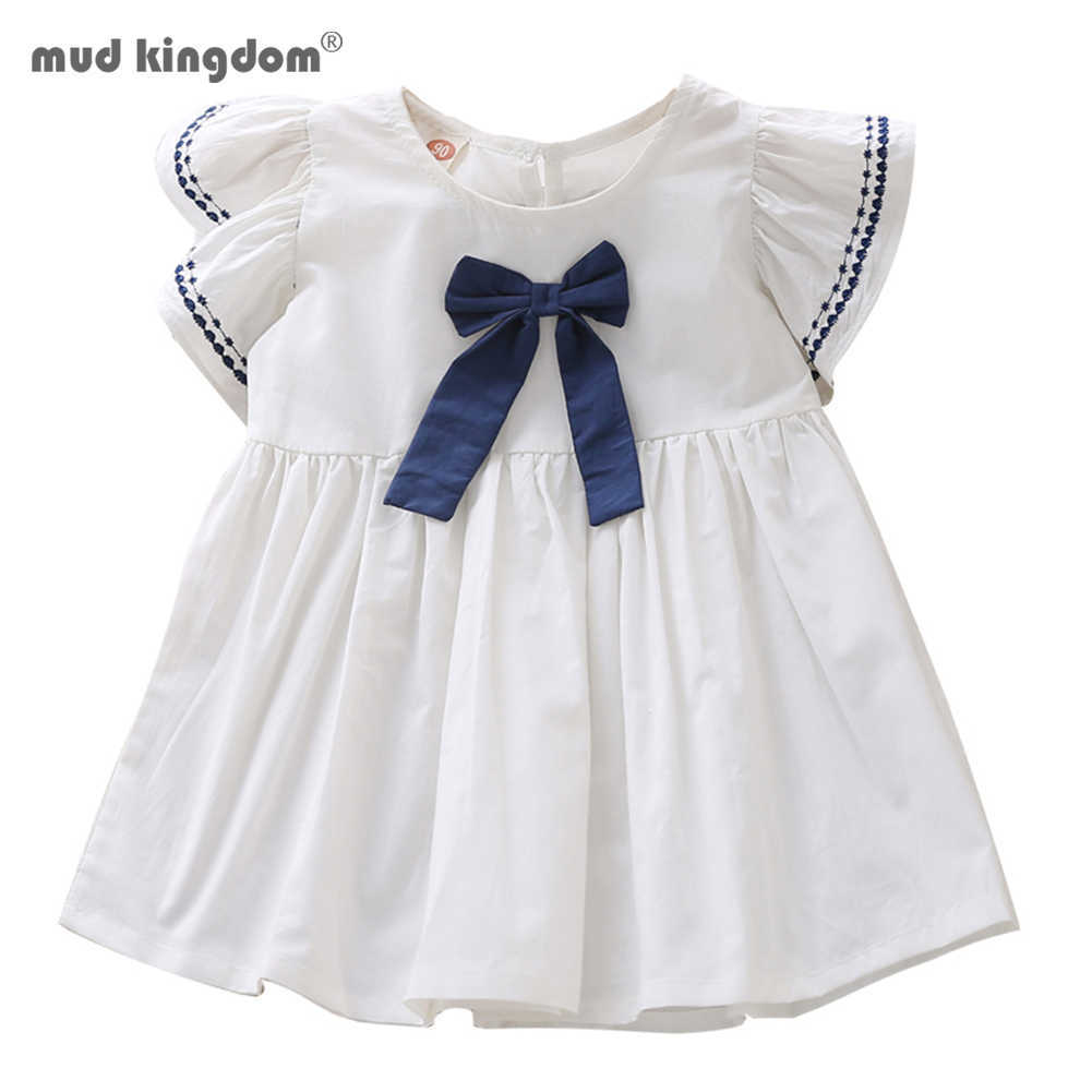 

Mudkingdom Little Girls Boutique Dress Flutter Sleeves Summer Casual Pure Cotton Short Sleeve Bow Kids Holiday 210615, White
