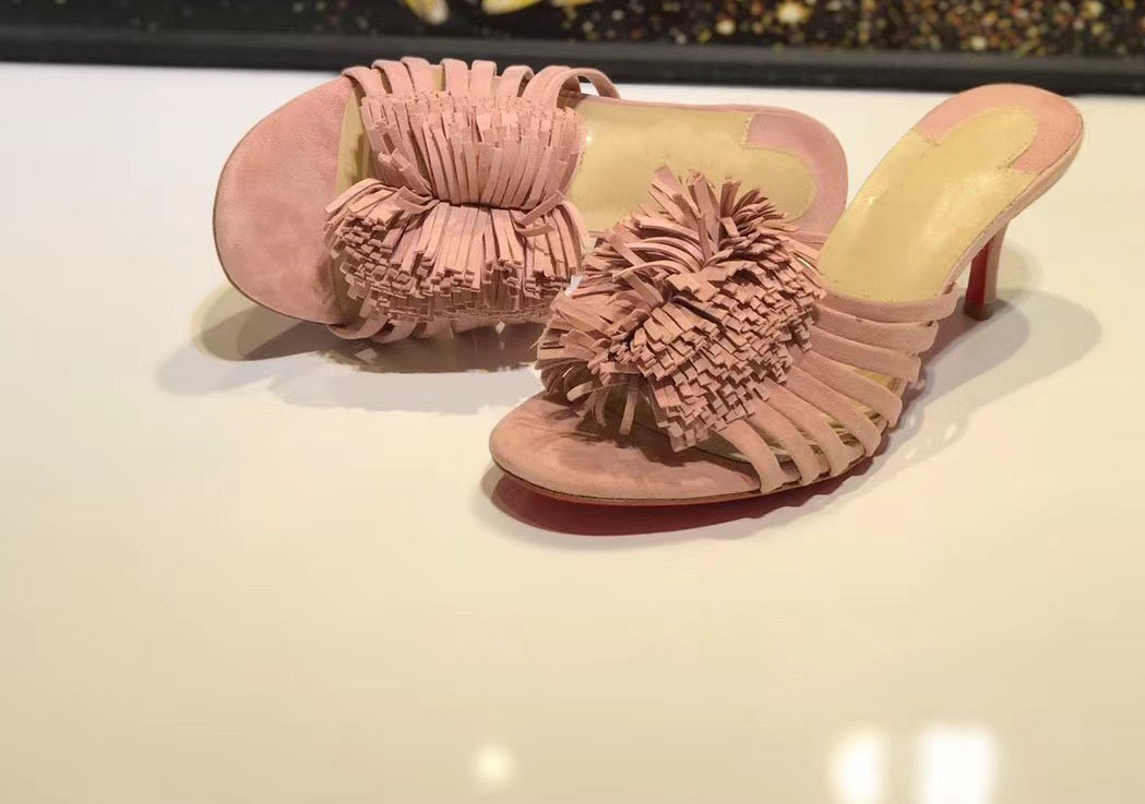 

Perfect Quality Red Bottom Half slippers high heel suede With Summer Sandals Comfortable Beach Shoes For Women Shoess Slippe Party wedding, Black