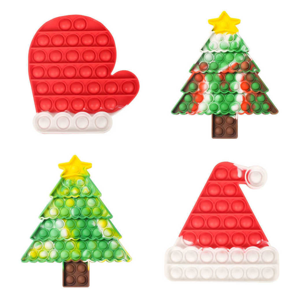 

Christmas Tree Stocking Mitten Shape Push Pop Fidget Toys Bubbles Popper Board Tie Dye Xmas Santa Clause Hat Caps Mitt Poo-its Finger Puzzle G74N73I