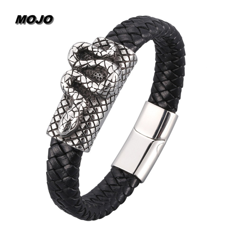 

Steampunk Jewelry Titanium Steel Snake Charm Bracelet Genuine Leather Magnetic Buckle Bracelets
