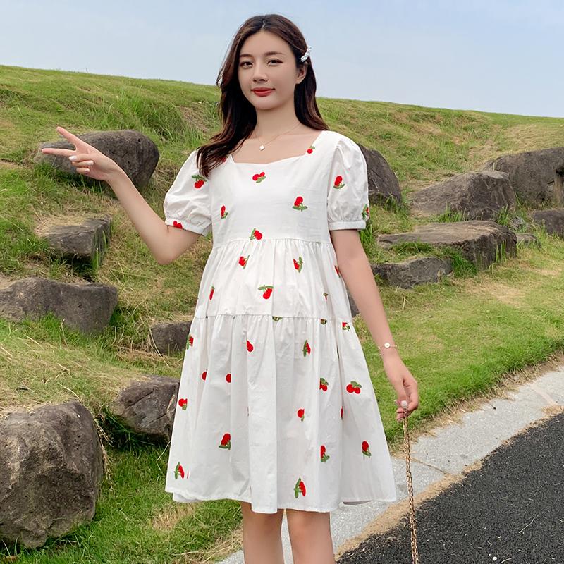 

Maternity Dresses 5239# Dress Midi Plus Size Pregnancy Loose Large Pregnant Woman Mom, White