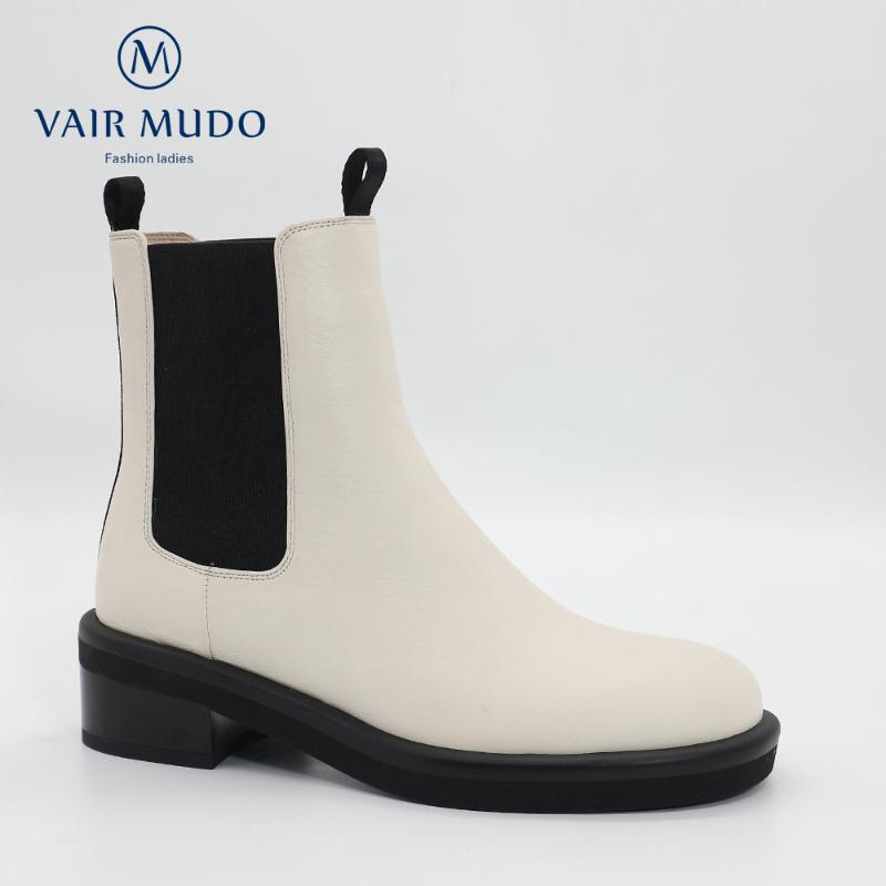 

Boots VAIR MUDO 2021 Spring Autumn Ankle Boot White Motorcycle Low Heels Round Toe Slip On Concise Female Footwear DX155, Black
