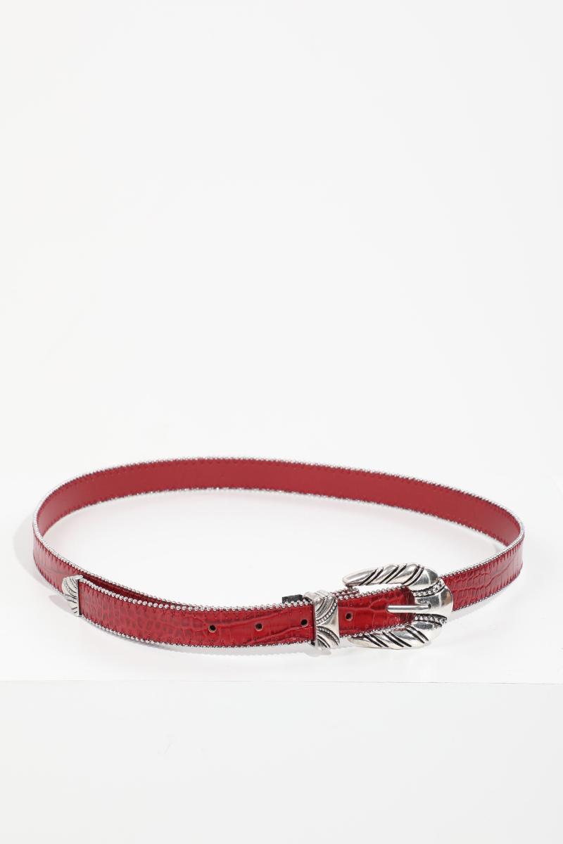 

Belts Women Burgundy Kroko Patterned Leather Belt, Black