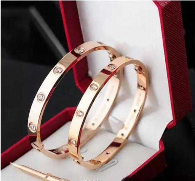 

Love Bracelet Bangles Women Men 4CZ Titanium Steel Screw Screwdriver Bracelets Gold Silver Rose Nail Bracelet Jewelry with velvet bag
