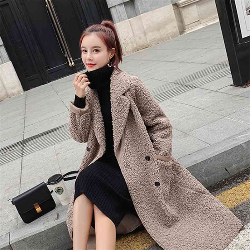 

Cashmere Coat Parka Female Sheep Sheared Jacket Long Fur Lamb Hair Autumn Warm Plus Size Women 210517, Blue