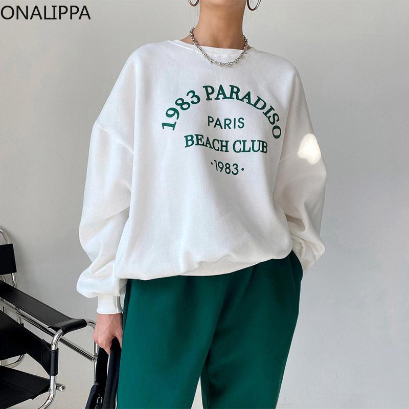 

Women's Two Piece Pants Onalippa 2021 Spring Autumn Women Sets Round Neck Letter Printing Loose Long-Sleeved Pullover High Waist Casual Trou, White